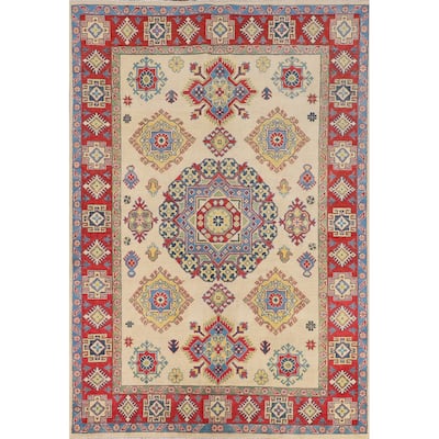 Oriental Beige Kazak Rug Hand-Knotted Wool Carpet - 5'6" x 7'8"