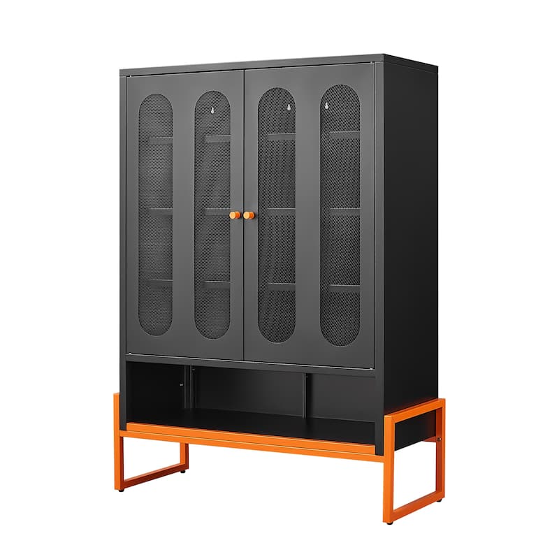 Shoe Cabinet with Adjustable Shelves, Breathable Accent Cabinet with Grille Doors, Under-Door Storage