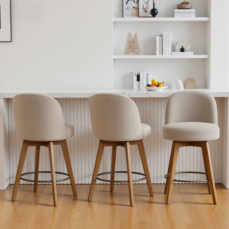 26" Upholstered Swivel Counter Stool With Solid Wood Frame - 37.8"H x 19.7"W x 23.2"D