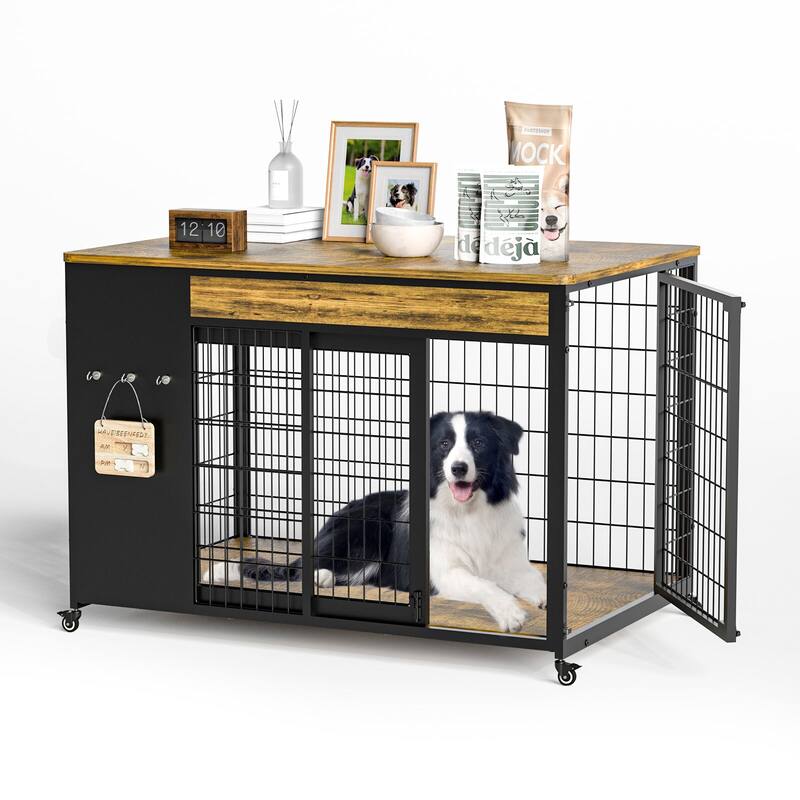 38" 2-Door Dog Crate Furniture for Medium/Large Breed - 38.2 x 25.2 x 29.1 in