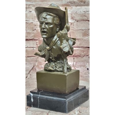 Cowboy Bronze Bust With Revolver – Western Americana Art