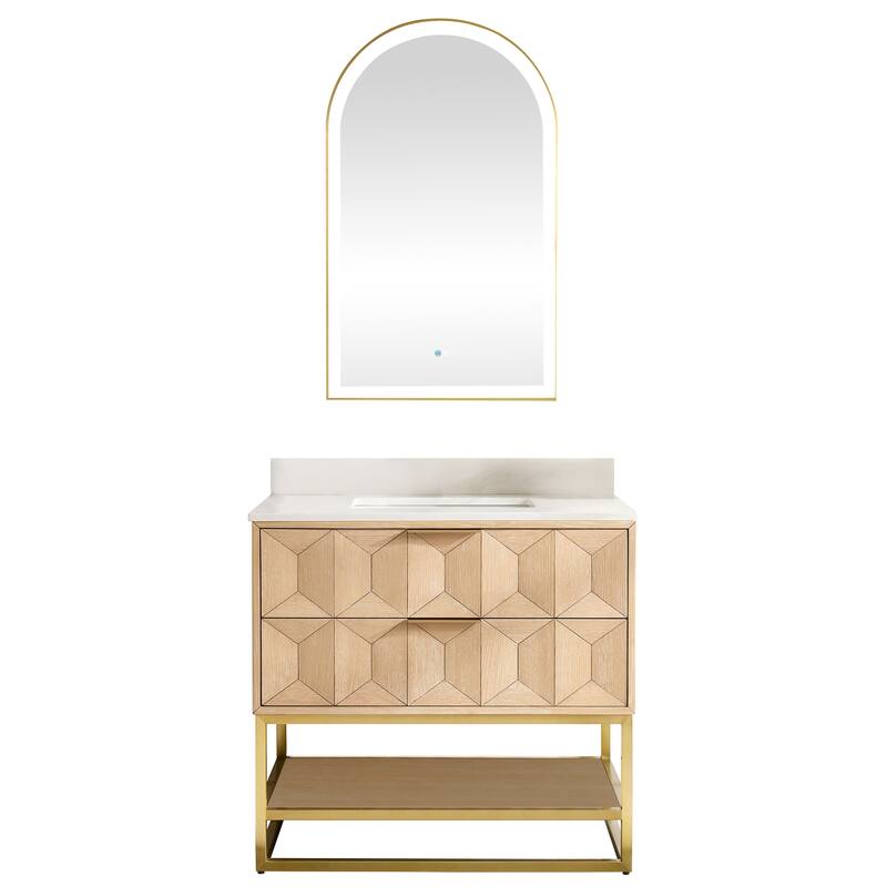Milagro Bath Vanity with White Quartz Stone Top and Mirror