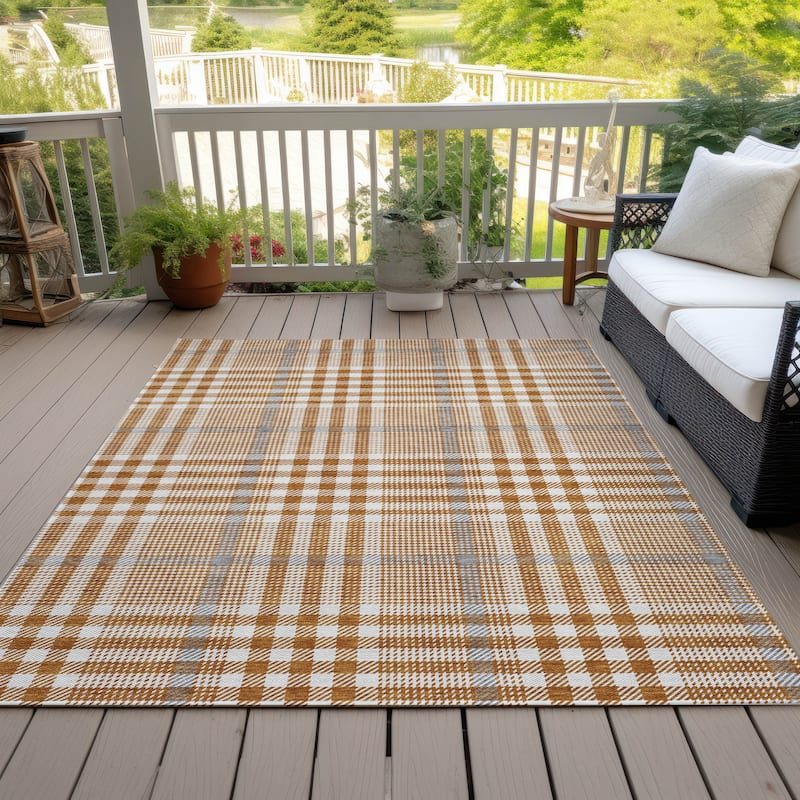 Machine Washable Indoor/ Outdoor Plaid Chantille Rug