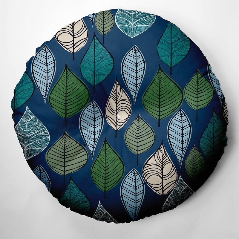 Autumn Leaves Design Tufted Floor Pillow - 30" Diameter - Navy