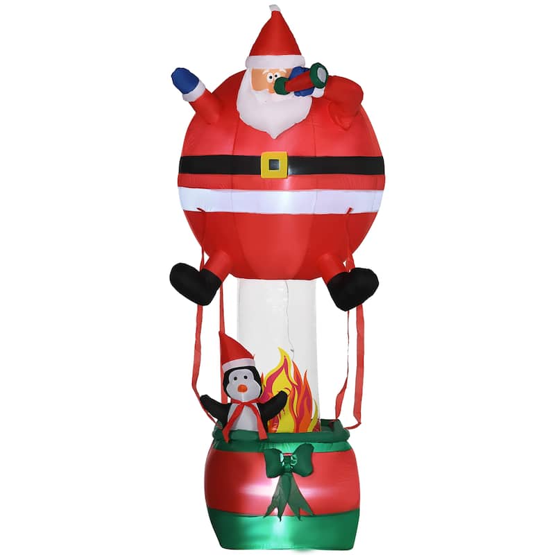 Outsunny 8ft Inflatable Christmas Santa Claus Hot Air Balloon with Penguin, Blow-Up Outdoor LED Yard Display