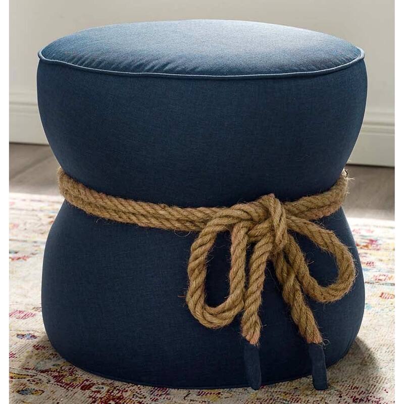Contemporary Coastal Design Upholstered Ottoman - Blue