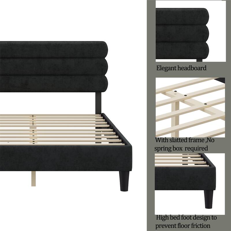 King Size Sturdy Platform Bed with Wooden Slats Support and Headboard
