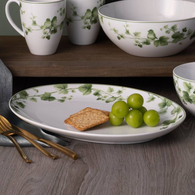 Ivy Whisper Oval Platter, 14.5"