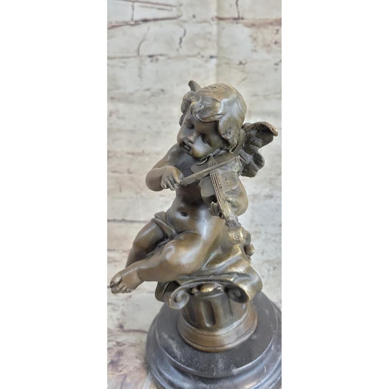 High Quality Little Boy Angel Playing Violin Bronze Sculpture Hot Cast Figurine
