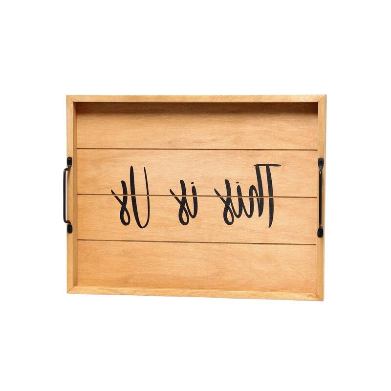 HomeRoots 16" Natural And Black This is us Serving Tray With Handles - 15.50 in. x 2.25 in. x 12.00 in.