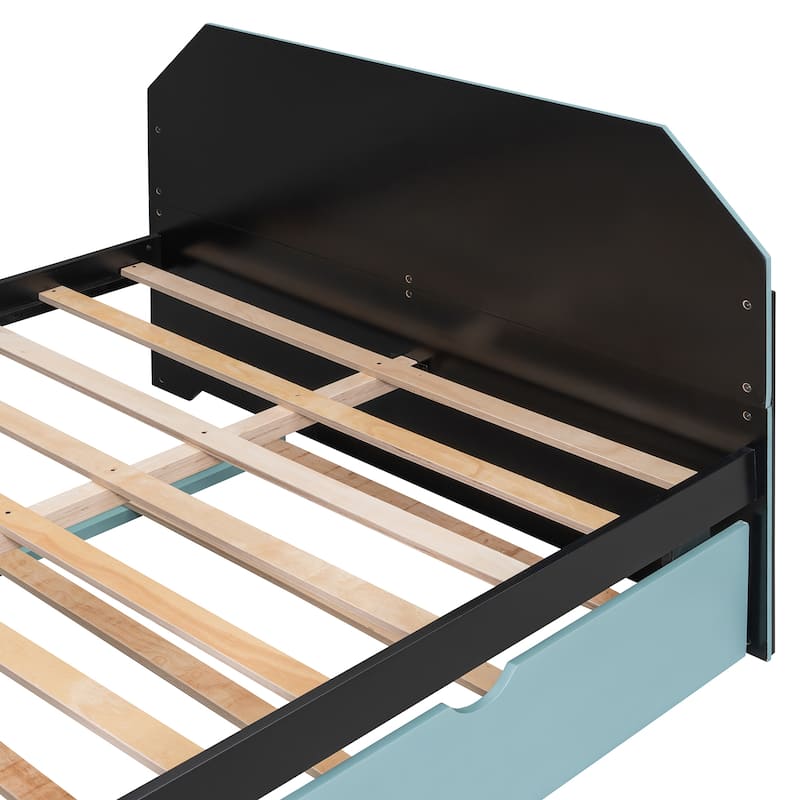 Esports & Work Daybed Full Size Platform Bed for Teens with Twin Size Trundle, Built-in Desk, USB Ports and Cable Management