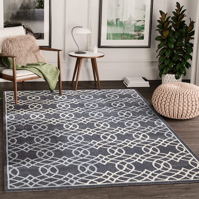 Grey Overlap Trellis Modern Area Rug - 4' x 6' - Grey