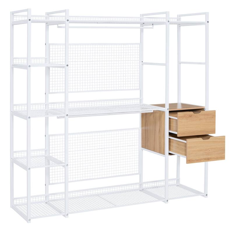 Open-Style Wardrobe with Hanging Rails, Shelves and Drawers - N/A