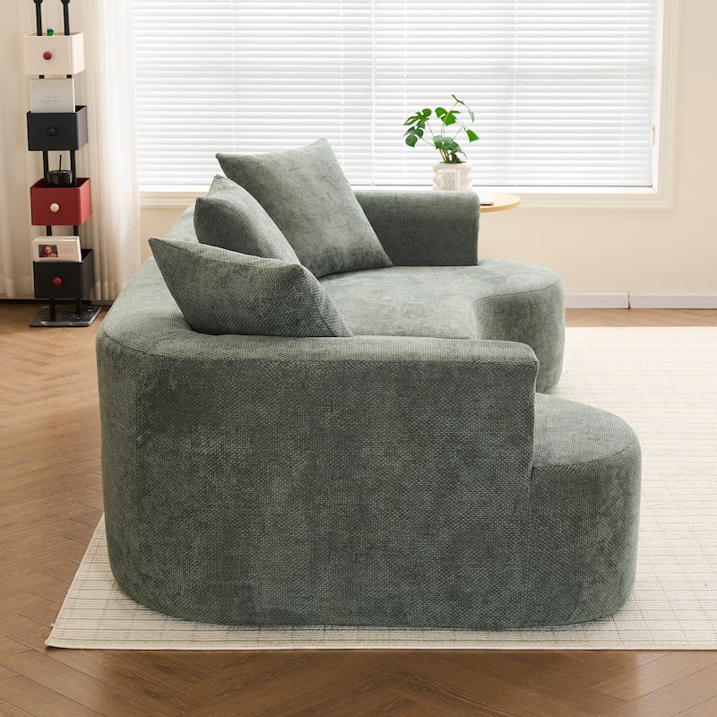 Cotton & Linen Fabric Deep Seat Curved Sectional Sofa with Pillows