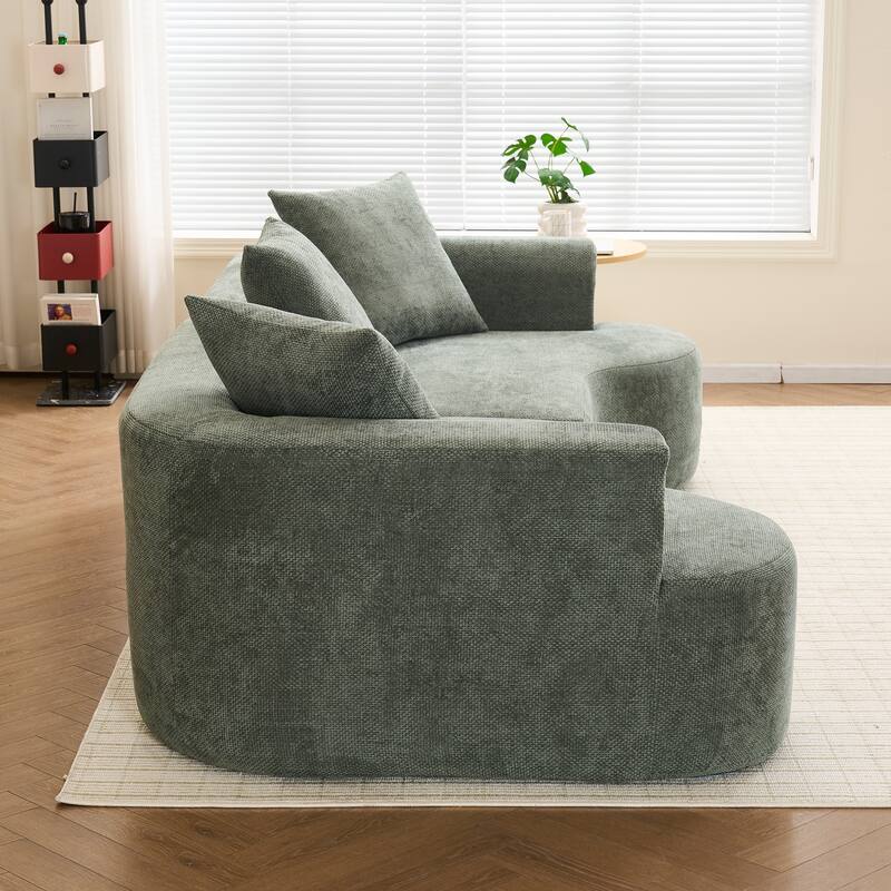 Curved Loveseat Sofa Corduroy Upholstered Couch with 3 Pillows for Living Room, Floor U-shape Settee Cloud Chaise Lounge
