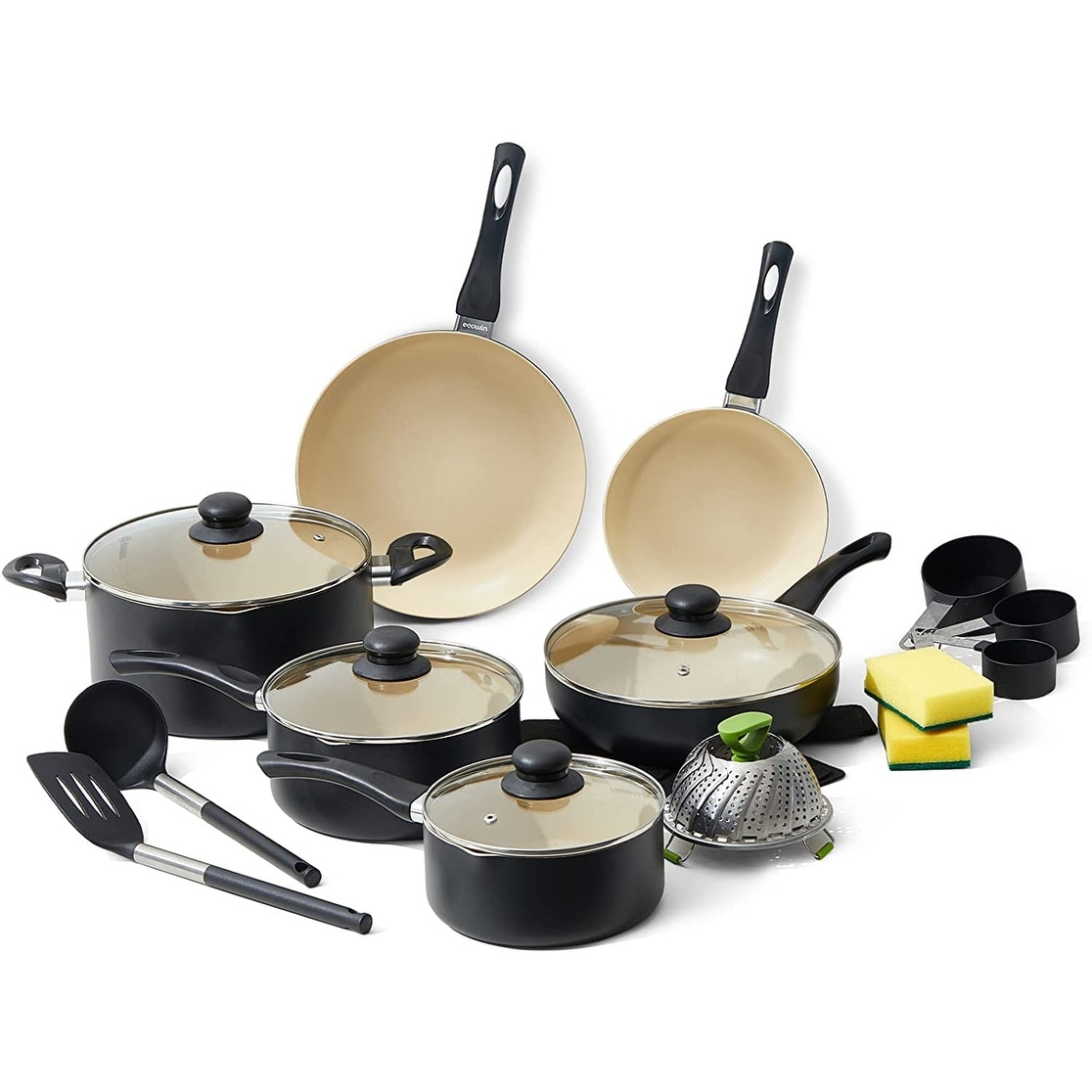 Ecowin Pots and Pans Set Nonstick 10 Pcs,Granite Coating Non Stick Cookware  Sets, Pans and Utensils 10 Piece Set, Induction Conpatible