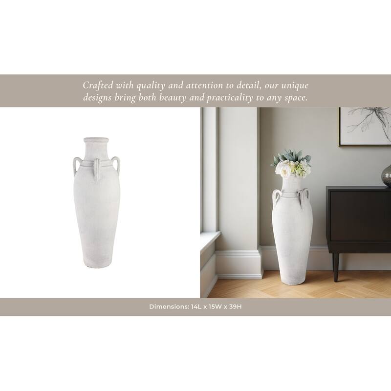 Pottery Terracotta Floor Vase Rustic Dual Handles - 39" Ivory