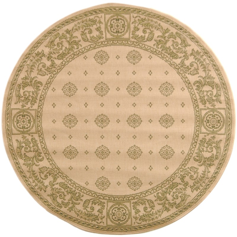 SAFAVIEH Courtyard Beverley Indoor/ Outdoor Waterproof Patio Backyard Rug - 5'3" Round - Natural/Olive