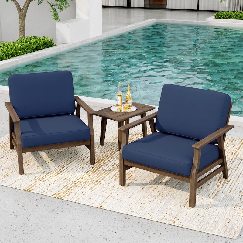 2 Set Teak Wood Patio Club Chair with Cushion Outdoor Arm Chair