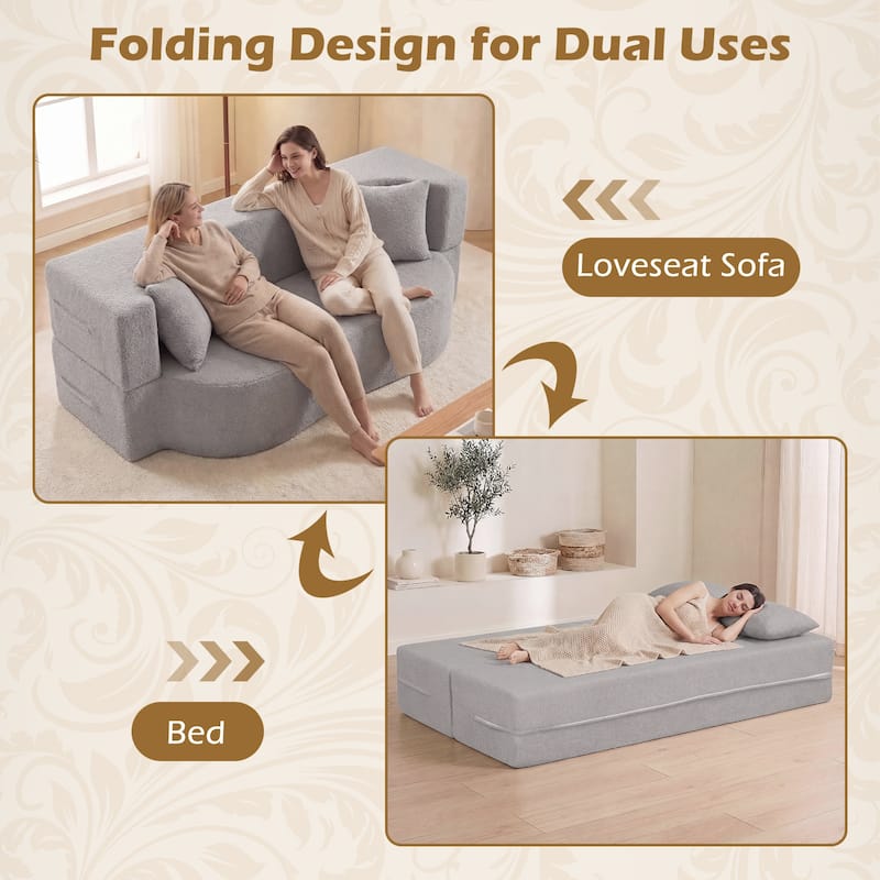 Gymax 75.5'' Folding Sofa Bed w/2 Comfortable Pillows No Assembly