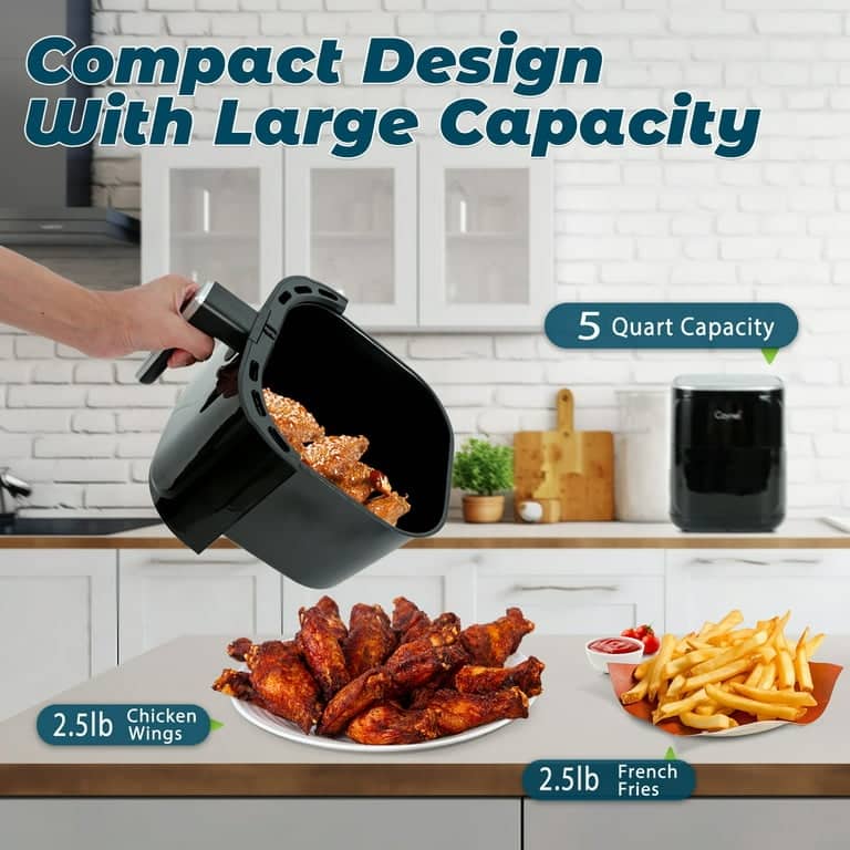 Caynel 5 Quart Digital LED Touch Screen Air Fryer, 1400w Countertop Oven, Black