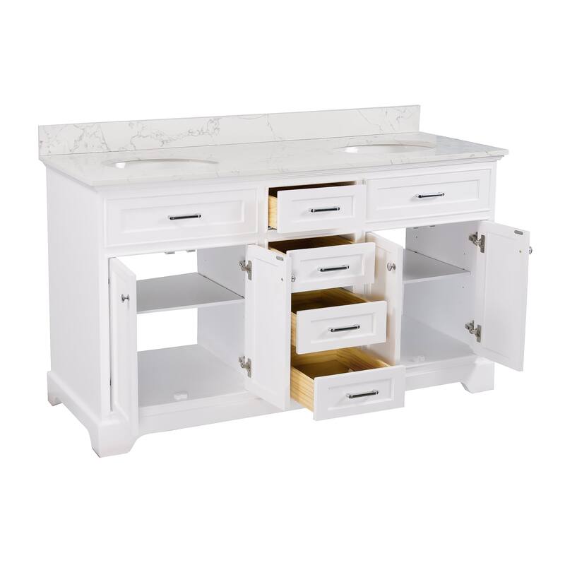 KitchenBathCollection Aria 60" Double Bathroom Vanity with Engineered Marble Top