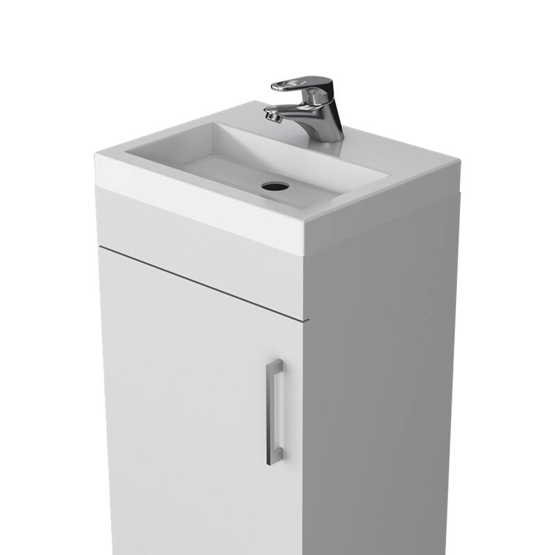 Compact White Bathroom Vanity with Sink - Small Space Storage Cabinet, Engineered Wood, Modern Freestanding Design