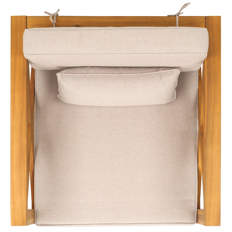 SAFAVIEH Outdoor Living Crewe Solid Wood Arm Chair - Natural/Light Grey - 30"W x 30"D x 31"H