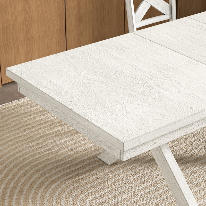 VECELO Dining Table Set with Bench, Solid Wood Rectangular Extendable Dining Table & 4/6 Solid Wood Dining Chairs