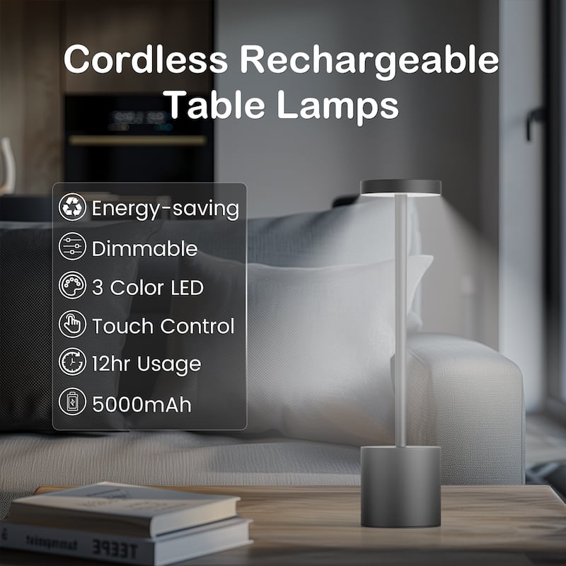 13in Cordless Table Lamp Rechargeable Battery Operated LED Desk Lamp - N/A