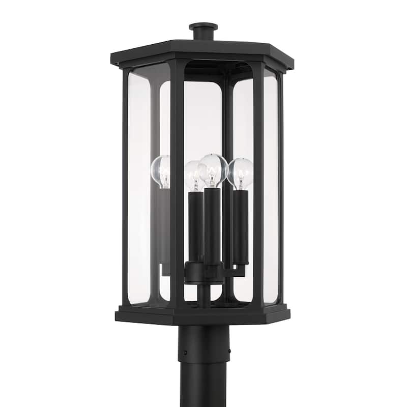 4-light Outdoor Post-Lantern w/ Clear Glass - Black