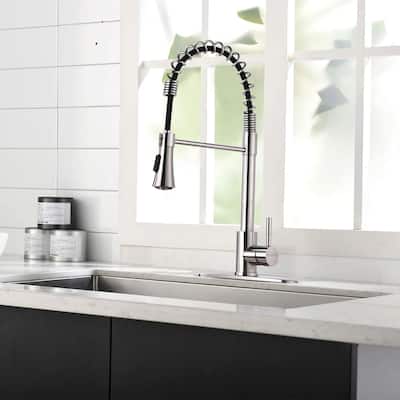 Single Handle Deck Mounted Spring Neck Pull Down Kitchen Faucet with Sprayer