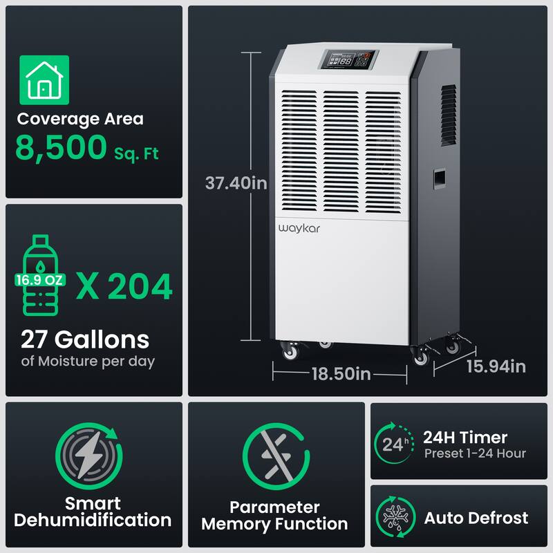Waykar 216 Pints Commercial Dehumidifier for Space up to 8500 Sq. Ft