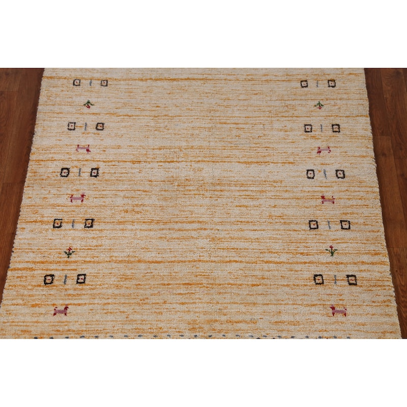 Oriental Gabbeh Indian Rug Hand-Knotted Orange Tribal Wool Carpet - 3'11" x 5'8"