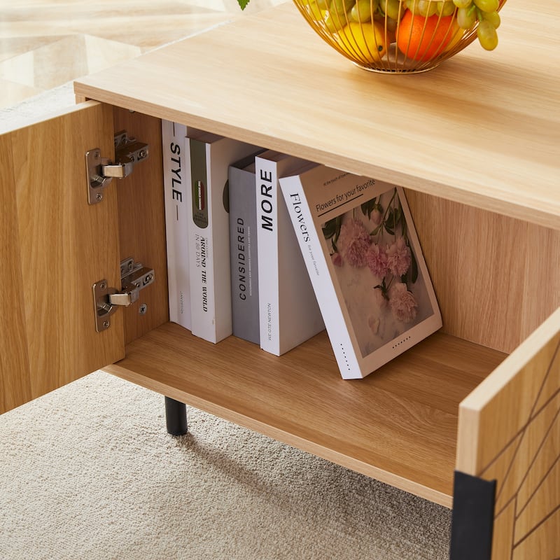 43.33" MDF Modern Coffee Table with Web-Like Design and Open Shelves