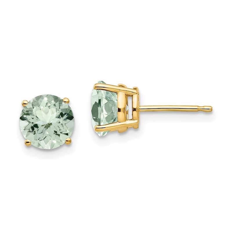 Curata 14k Yellow Gold Polished Post 7mm Round Green Amethyst Earrings