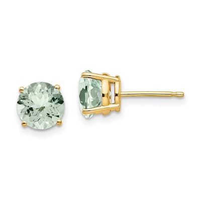 Curata 14k Yellow Gold Polished Post 7mm Round Green Amethyst Earrings