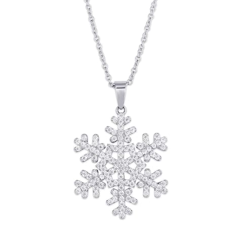 Cubic Zirconia Snowflake Silver Plated Pendant Necklace