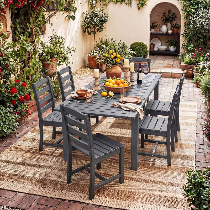 Set of 2 Outdoor Dining Chairs with Armrests, HDPE All Weather Patio Chairs, Waterproof UV Resistant Wood Grain Armchai