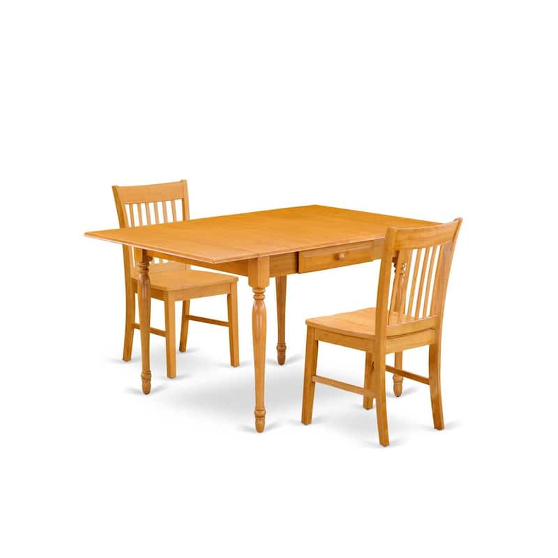 HomeStock 3-Pc Natural Brown Oak Finish Solid Wood Top with Dropleaf Dining Table Set