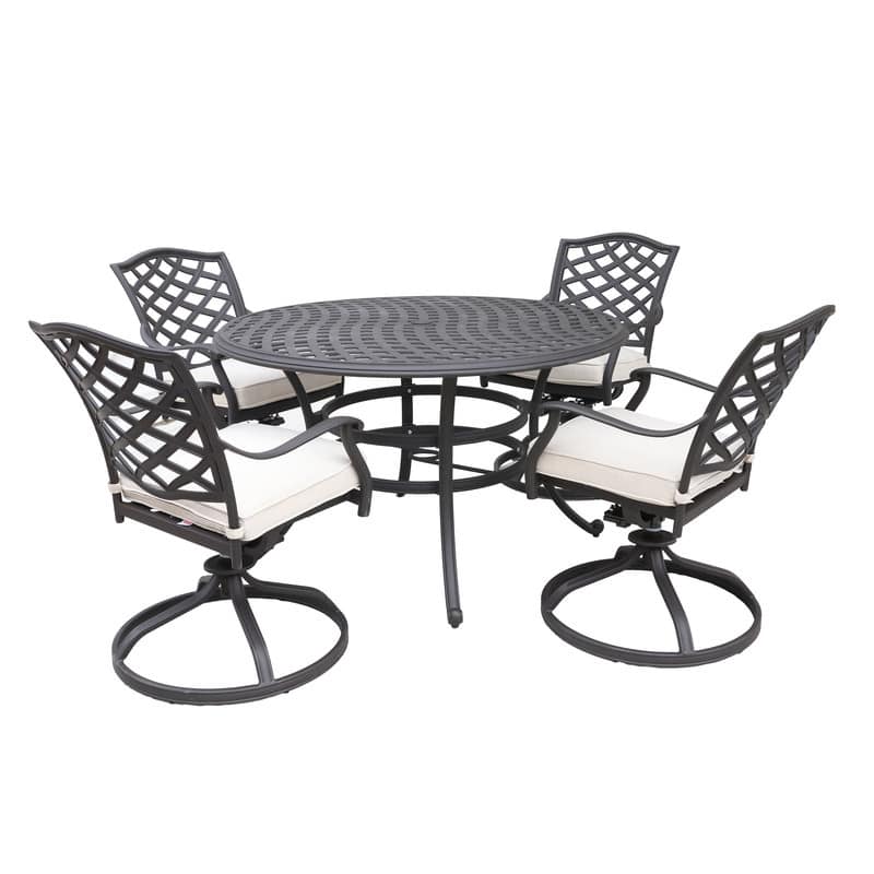 Torino Aluminum 5 Piece Round Dining Set with 4 Swivel Rockers