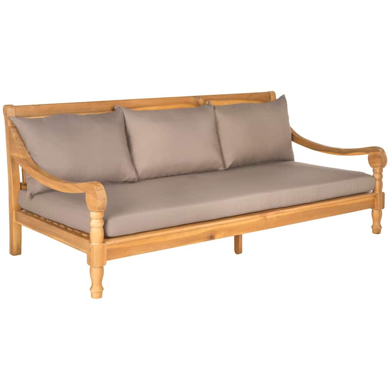 SAFAVIEH Outdoor Cordula Acacia Wood Cushioned Daybed - 71.7"W x 35.4"D x 29.1"H