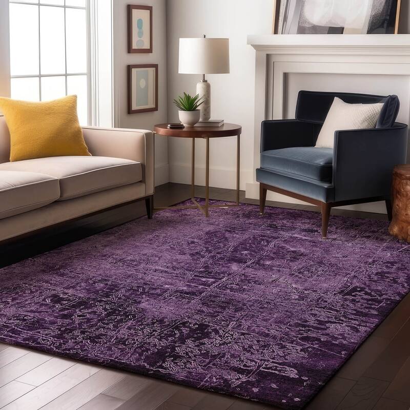 Premium Washable Super Soft Solid Abstract Mayfield Rug - Purple - 9' x 12' - Rectangle