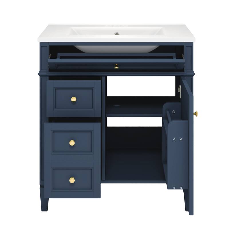 Bathroom Vanity & Mirrored Cabinet Set, Medicine Cabinet with Open Shelves, Storage Cabinet with Drawers and Side Door Organizer