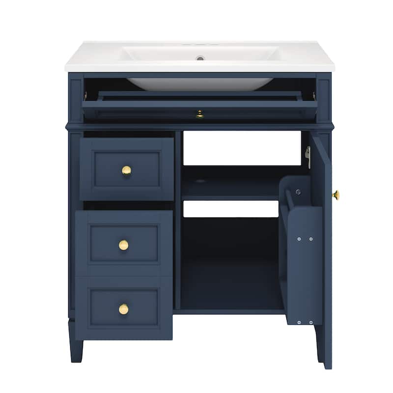 Bathroom Vanity with Top Sink, Bathroom Storage Cabinet with 2 Drawers and 1 Door, Bathroom Vanities with 1 Tip-out Drawer