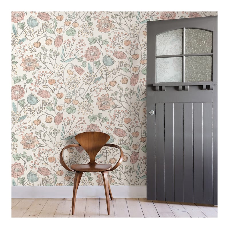 NuWallpaper Pastel Southern Trail Hand-drawn Floral Peel-and-Stick Wallpaper - 216in x 20.5in x 0.025in
