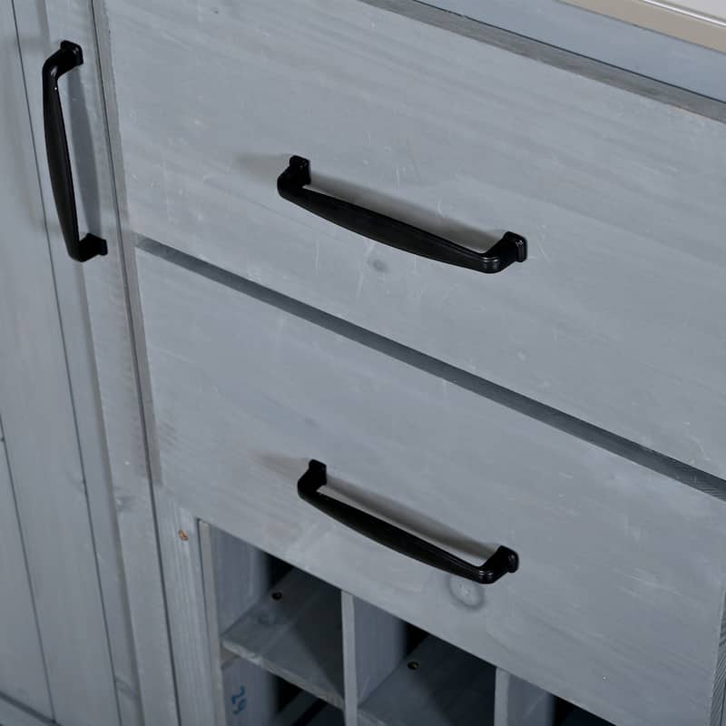 60.2"W Rolling Outdoor Kitchen Island with Wheels and Stainless Steel Top, Wood Grill Cart with Spice Rack&Wine Rack