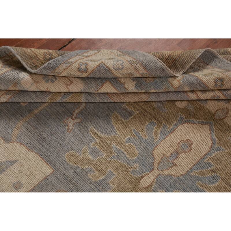 Hand Knotted Oriental 100% Wool Carpet Transitional All-Over Greys & Charcoal Oushak Area Rug - 14' 0'' X 10' 1''
