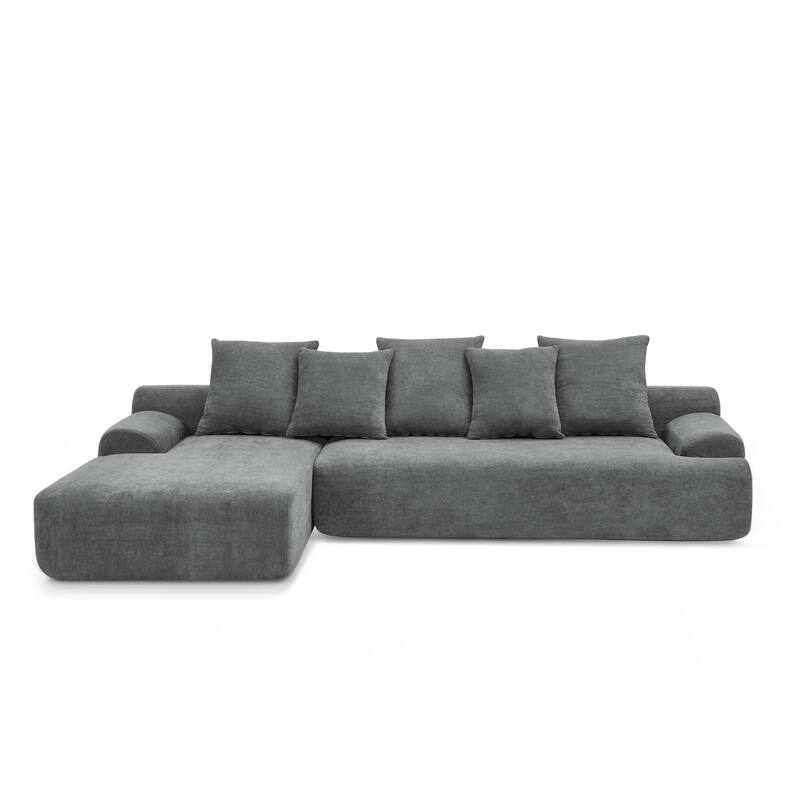 Modular L-Shaped Sectional Sofa with Chaise Lounge, Velvet Cloud Upholstered Floor Sofa, Compressed Sofa with Pillows聽