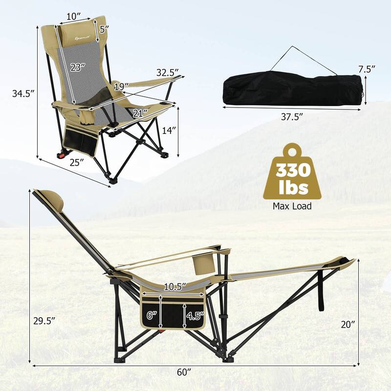 Goplus Camping Lounge Chair with Detachable Footrest & 4-Position - See Details